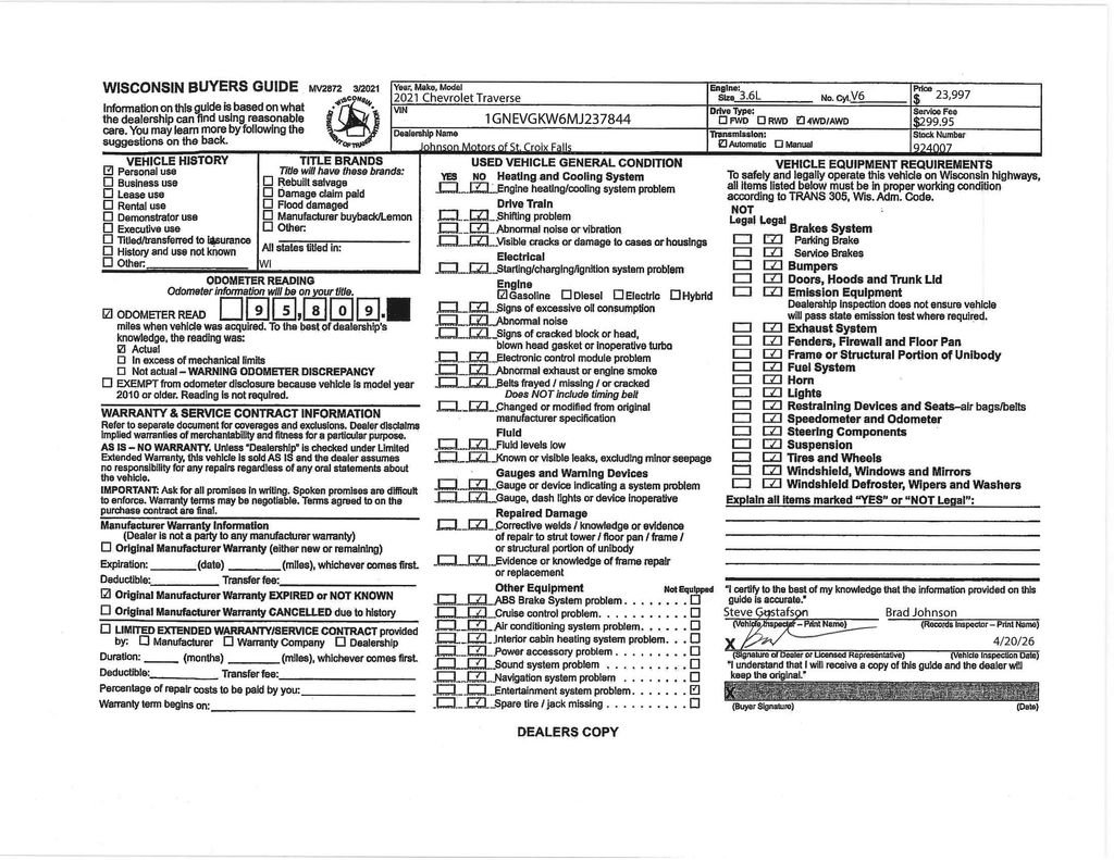 Certified 2021 Chevrolet Traverse LT w/ LPO, Floor Liner Package AWD/4WD image 24