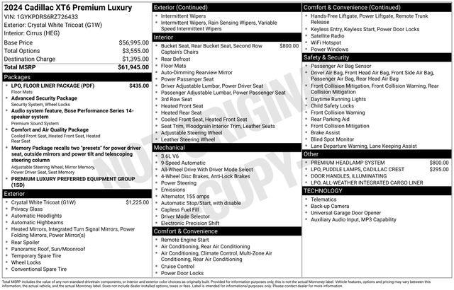 Certified 2024 Cadillac XT6 Premium Luxury w/ LPO, Floor Liner Package AWD/4WD image 40