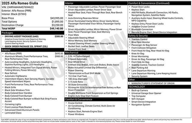 Used 2025 Alfa Romeo Giulia w/ Driving Assist Package RWD image 10