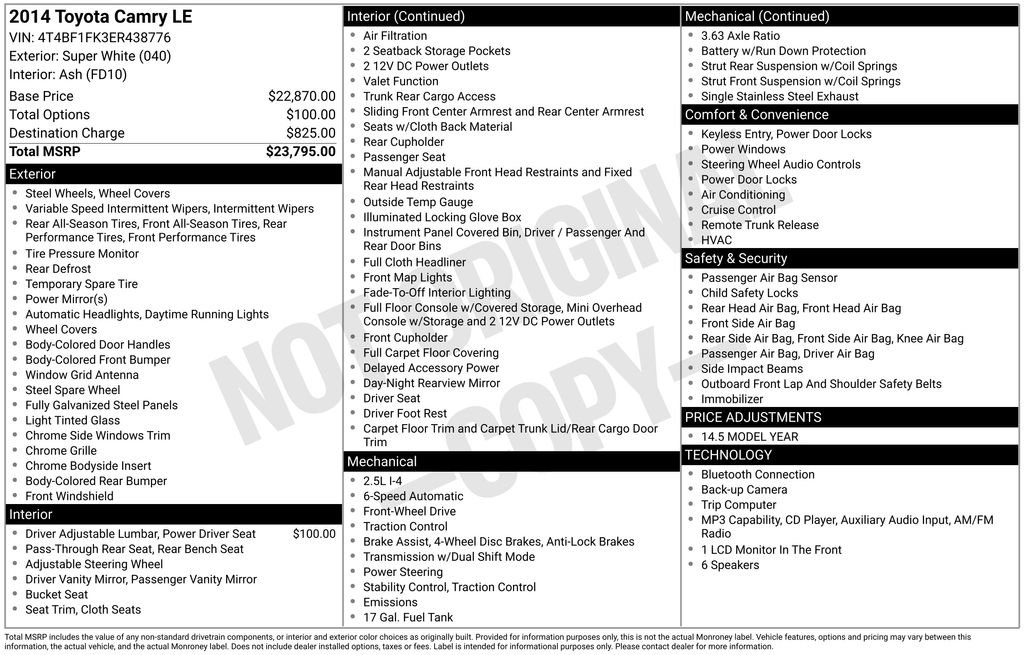Used 2014 Toyota Camry LE FWD image 22