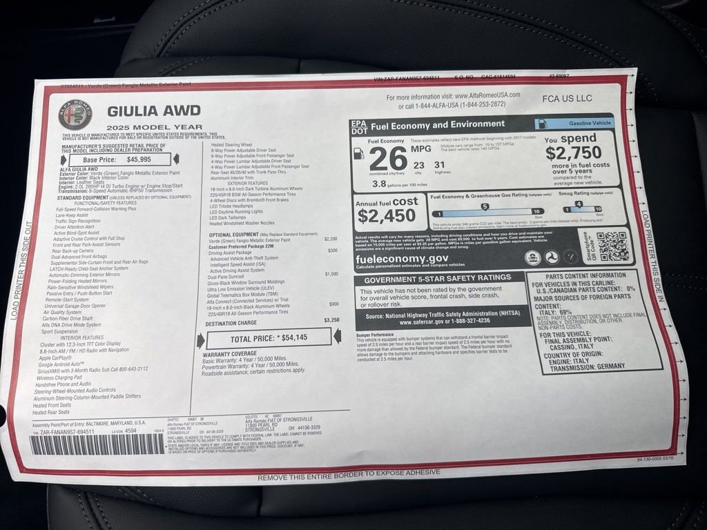 New 2025 Alfa Romeo Giulia AWD w/ Driving Assist Package image 26