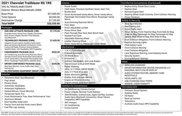 Used 2021 Chevrolet TrailBlazer RS w/ Sun and Liftgate Package AWD/4WD image 40