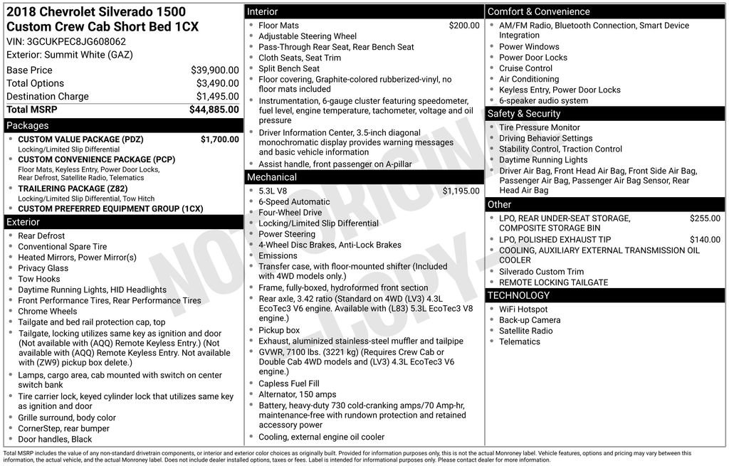 Used 2018 Chevrolet Silverado 1500 Custom w/ Custom Value Package AWD/4WD image 39