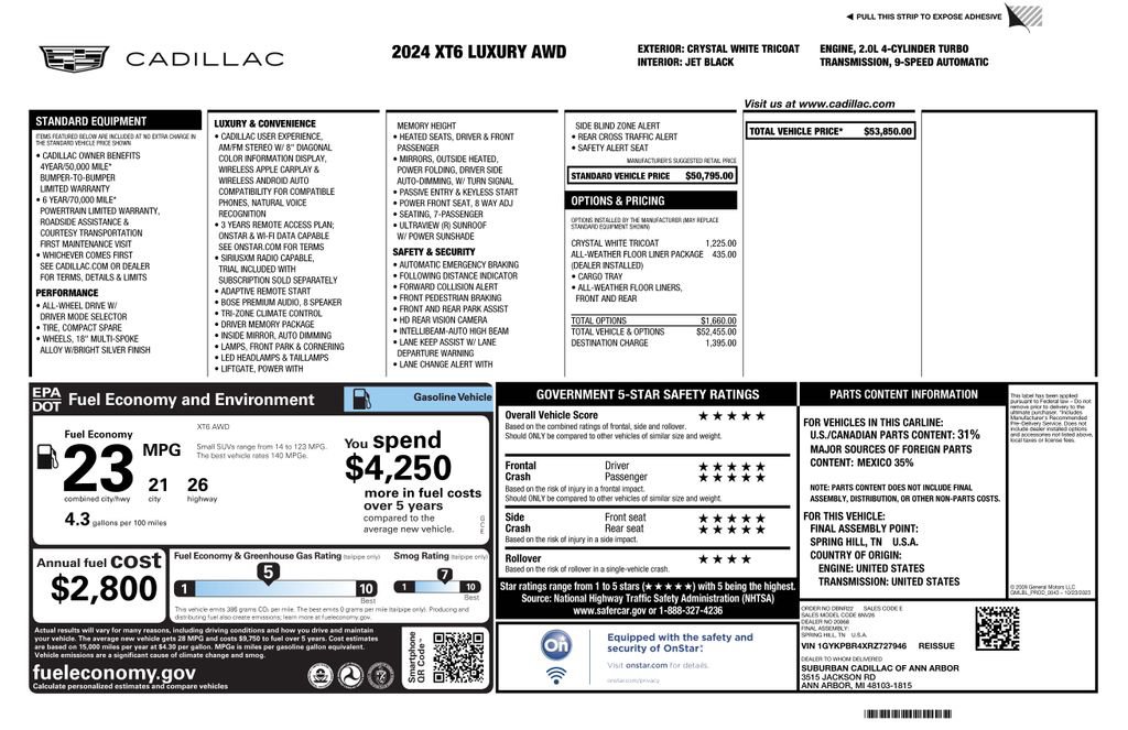 Used 2024 Cadillac XT6 Luxury w/ LPO, Floor Liner Package image 4