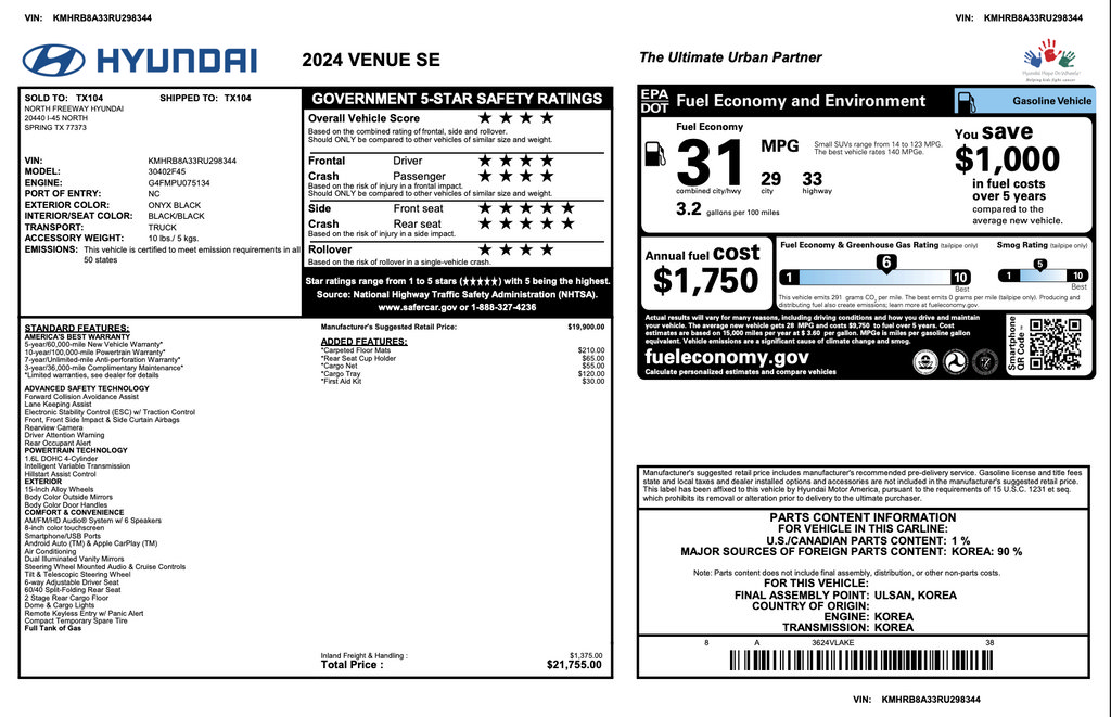 Certified 2024 Hyundai Venue SE FWD image 3