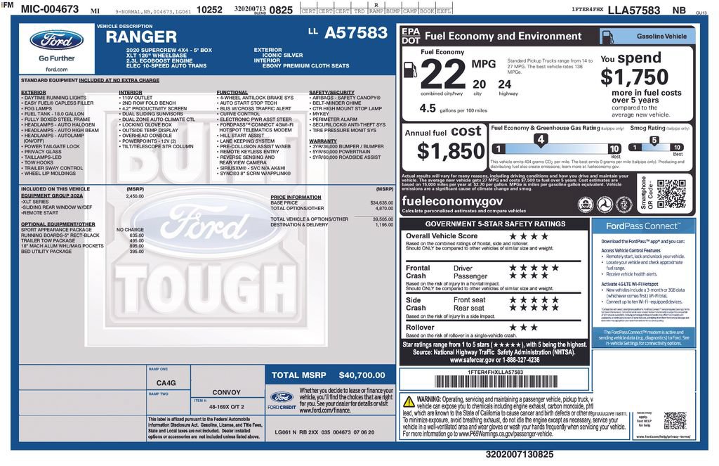 Used 2020 Ford Ranger XLT w/ Equipment Group 302A Luxury AWD/4WD image 12