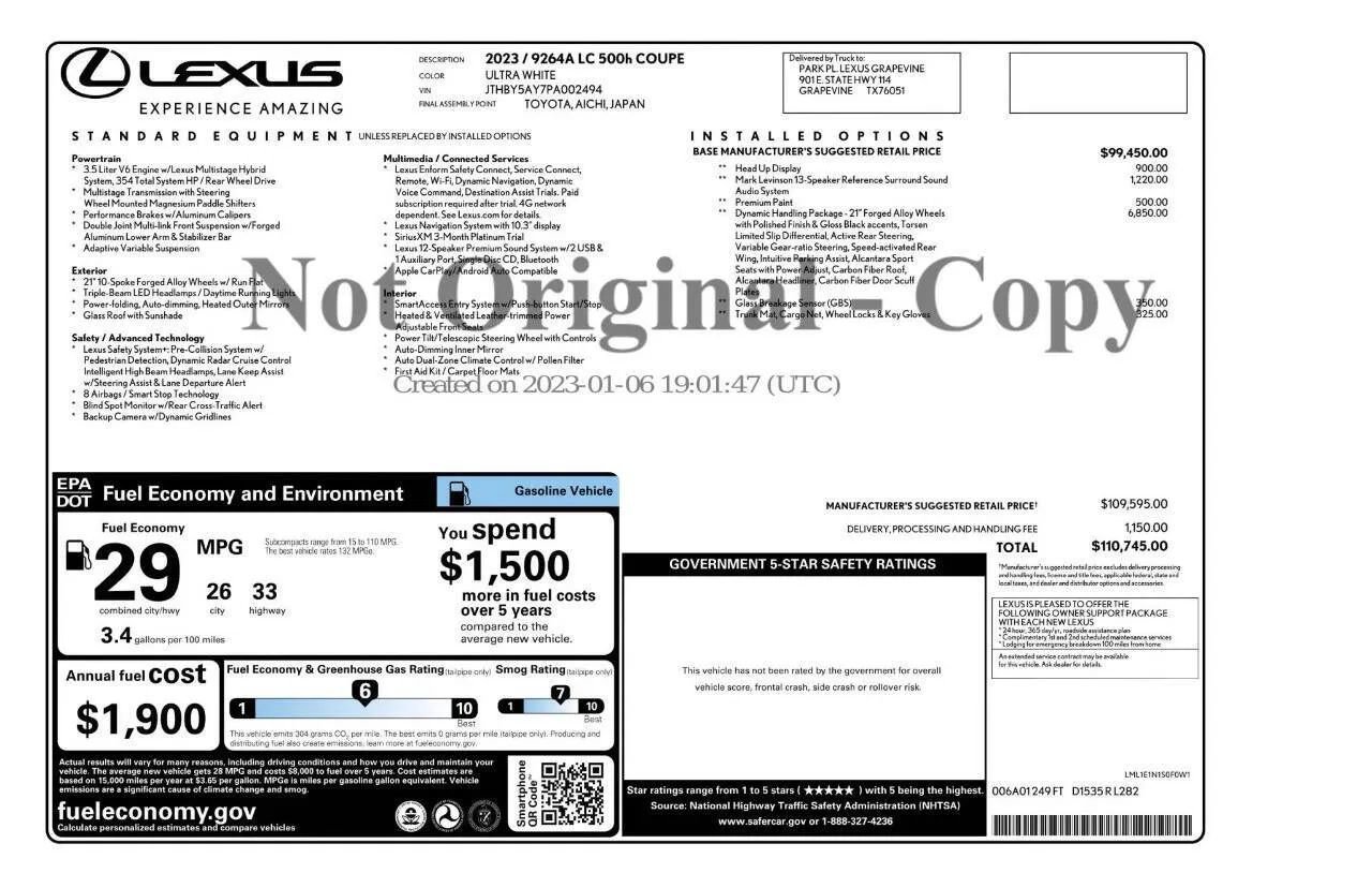 Used 2023 Lexus LC 500h w/ Dynamic Handling Package RWD image 3