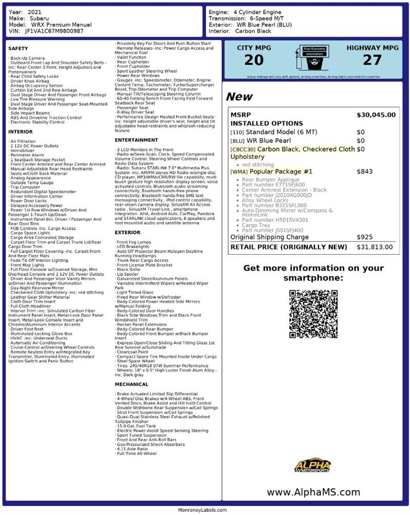 Used 2021 Subaru WRX Premium w/ Popular Package #1 image 3