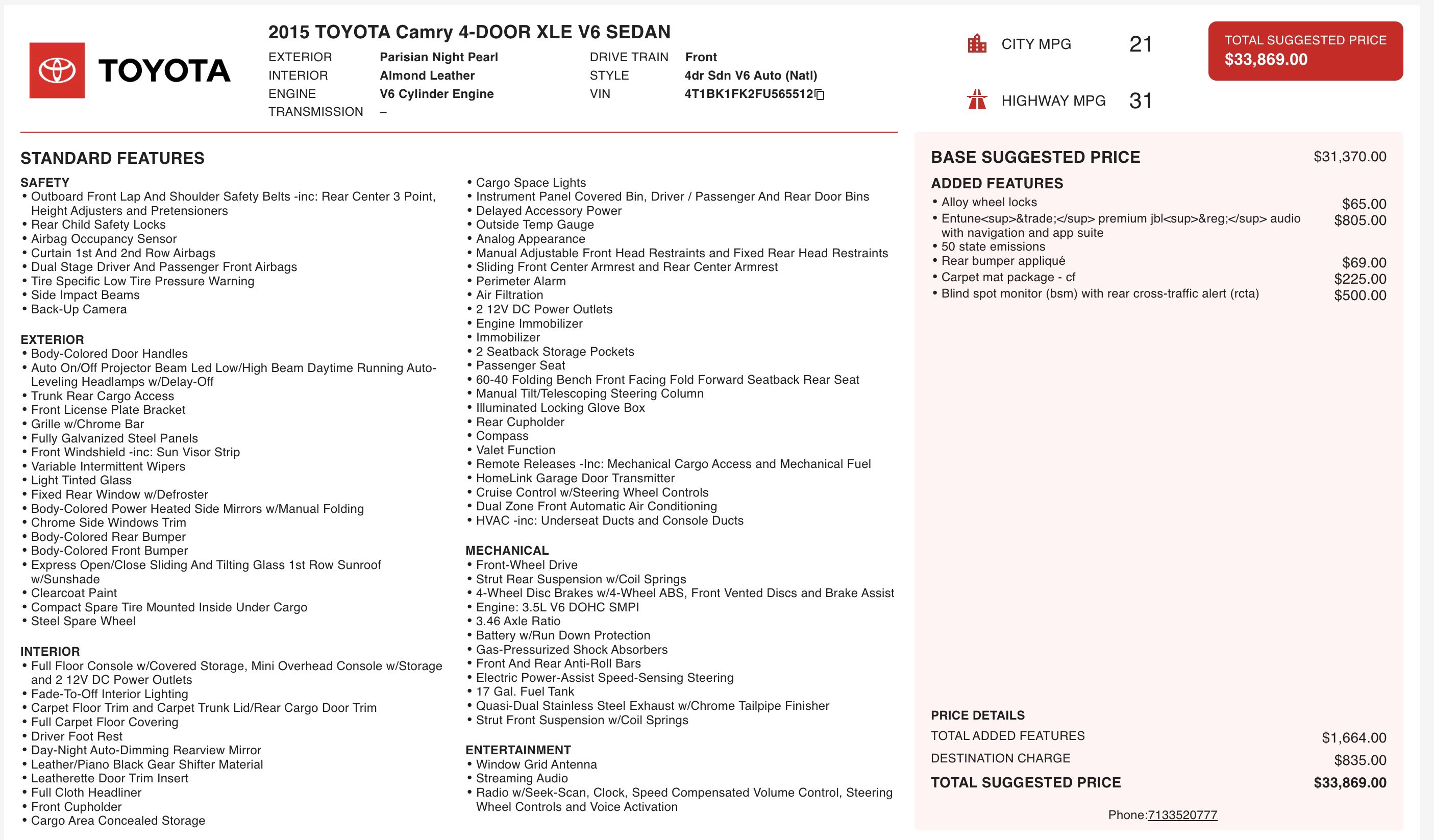 Used 2015 Toyota Camry XLE image 5