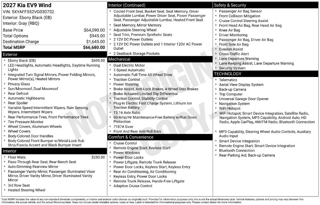 New 2027 Kia EV9 Wind AWD/4WD image 1