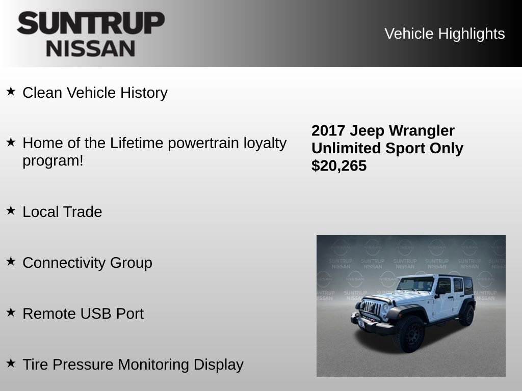 Used 2017 Jeep Wrangler Unlimited Sport w/ Quick Order Package 24S image 8