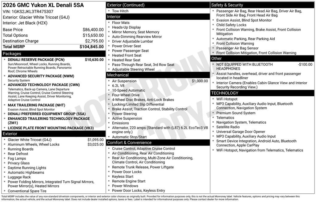 New 2026 GMC Yukon XL Denali w/ Denali Reserve Package AWD/4WD image 5