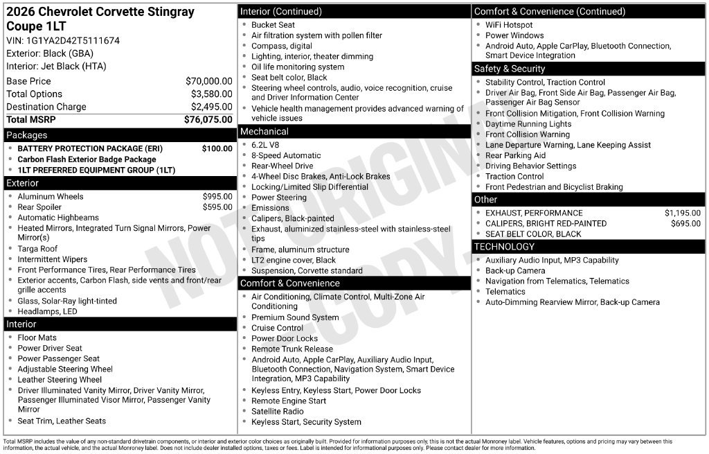 Used 2026 Chevrolet Corvette Stingray Coupe w/ Battery Protection Package RWD image 16