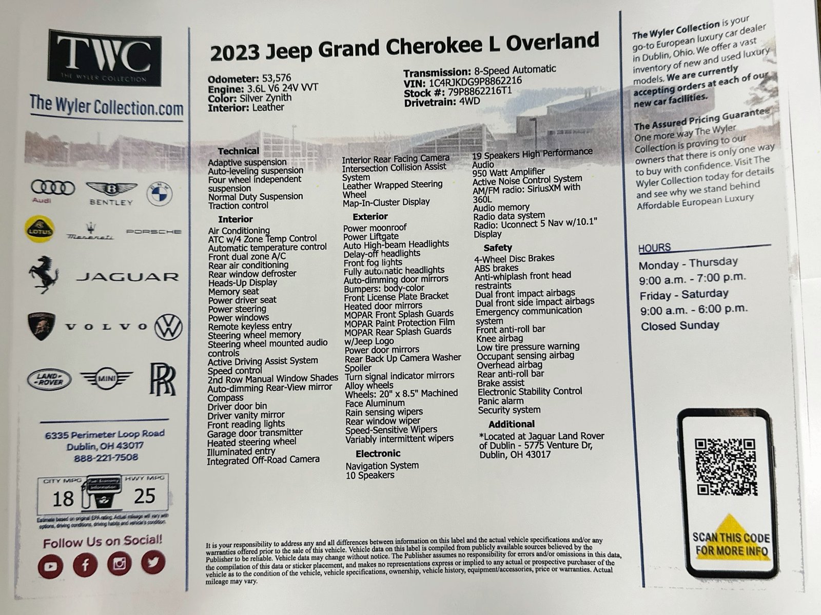 Used 2023 Jeep Grand Cherokee L Overland w/ Advanced Protech Group III AWD/4WD image 46