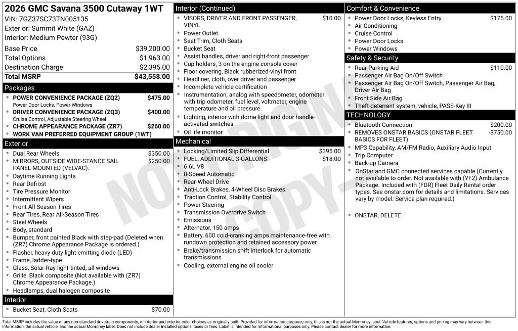 New 2026 GMC Savana 3500 w/ Power Convenience Package RWD image 30
