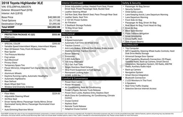 Used 2018 Toyota Highlander XLE w/ Protection Package #3 AWD/4WD image 17