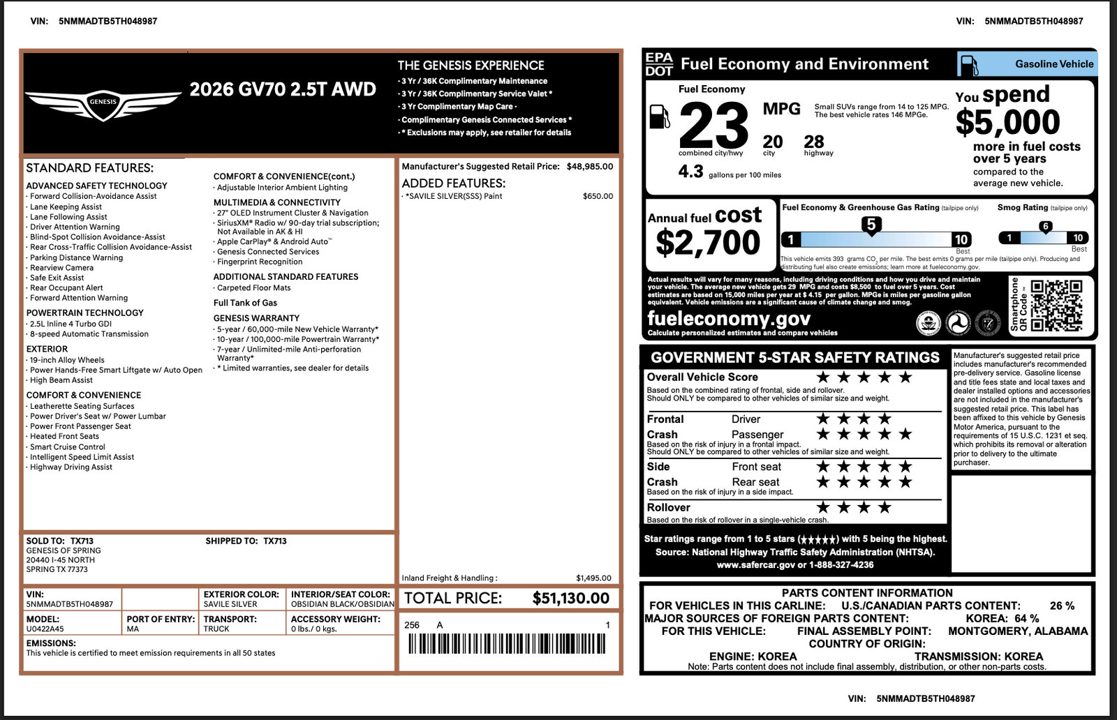 Certified 2026 Genesis GV70 2.5T AWD/4WD image 3