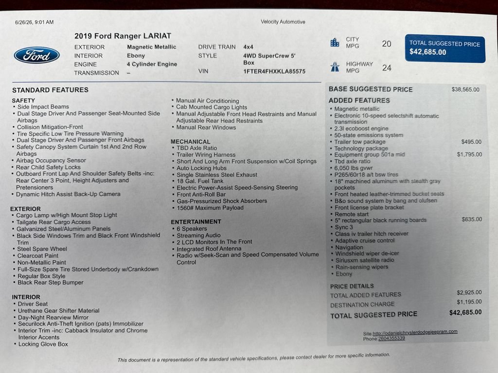 Used 2019 Ford Ranger Lariat w/ Equipment Group 501A Mid AWD/4WD image 28