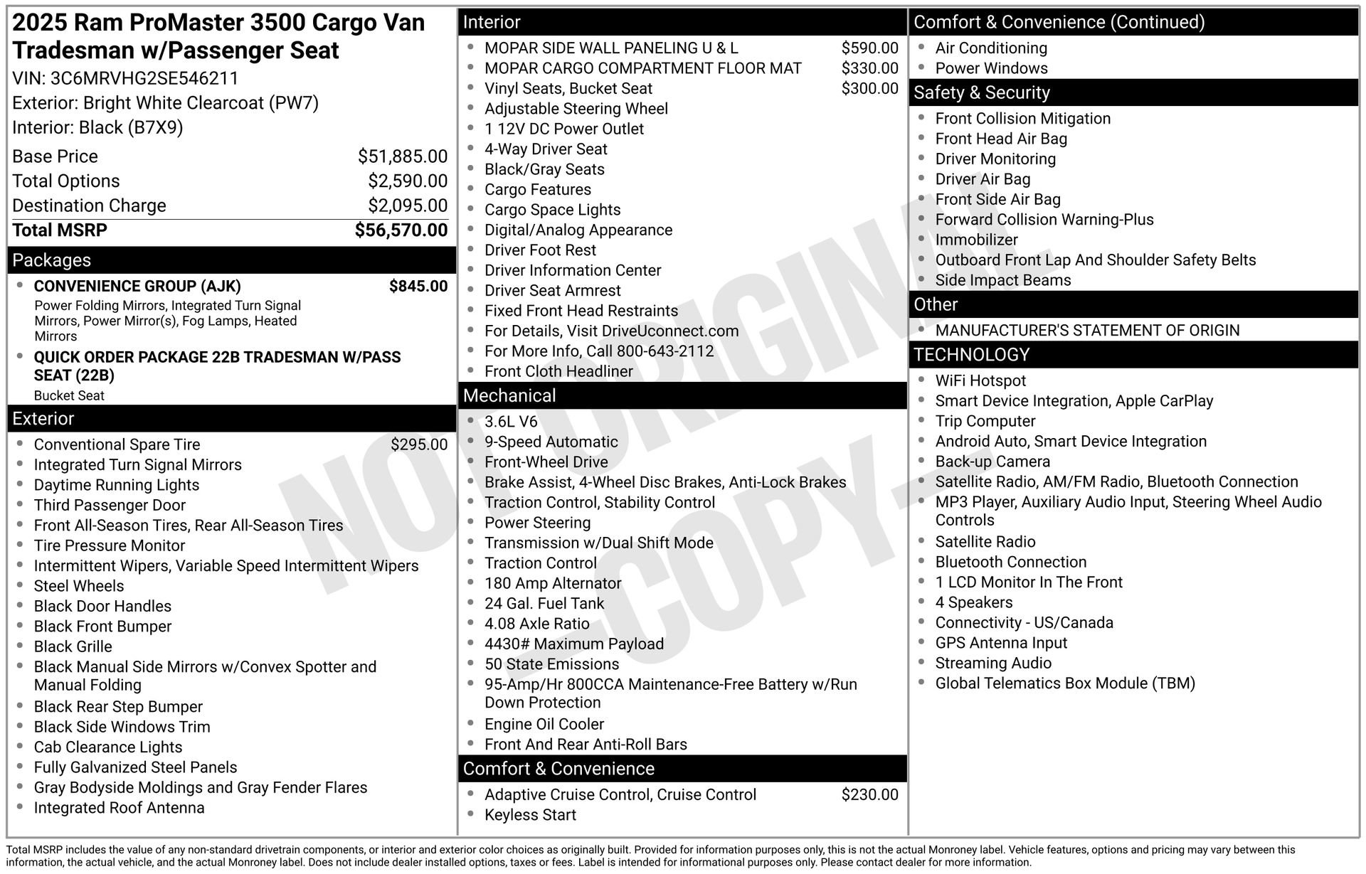 Used 2025 RAM ProMaster 3500 w/ Convenience Group FWD image 35