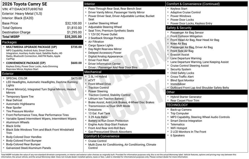 Used 2026 Toyota Camry SE w/ Multimedia Upgrade Package FWD image 41