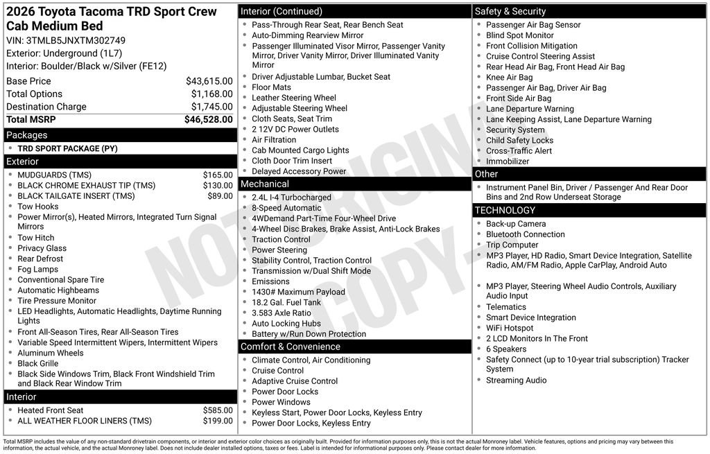 New 2026 Toyota Tacoma TRD Sport AWD/4WD image 4