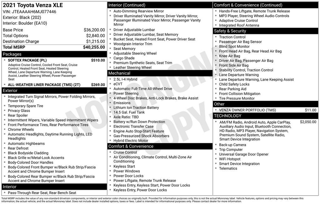 Used 2021 Toyota Venza XLE w/ Softex Package image 6
