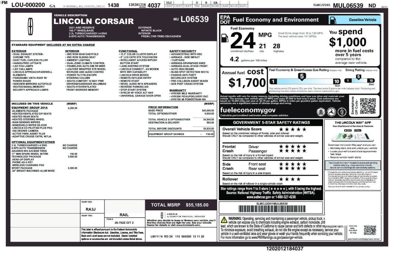 Used 2021 Lincoln Corsair Reserve w/ Equipment Group 201A AWD/4WD image 4