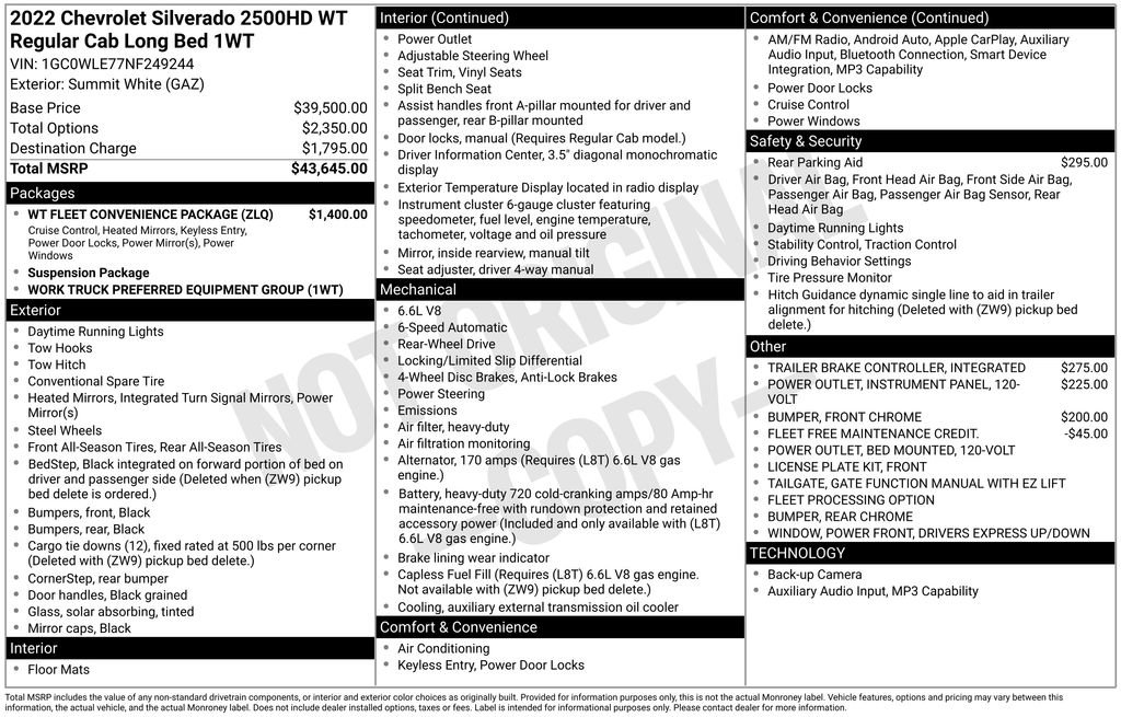 Used 2022 Chevrolet Silverado 2500 W/T w/ WT Fleet Convenience Package RWD image 3