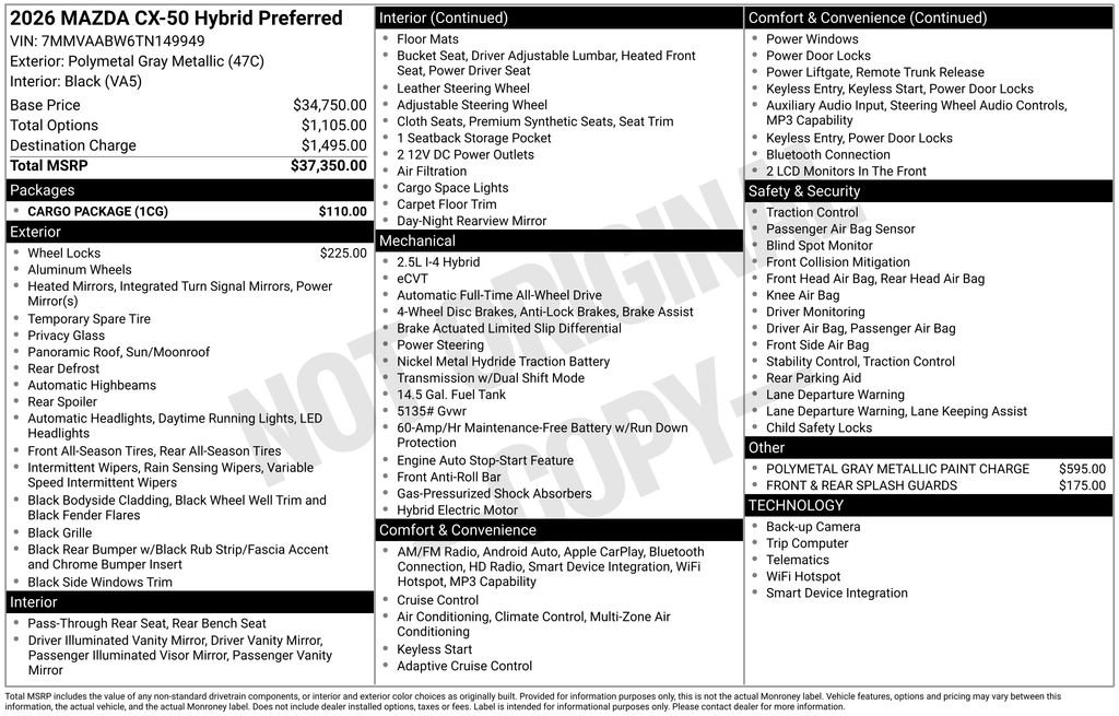 New 2026 MAZDA CX-50 2.5 Hybrid w/ Cargo Package image 6