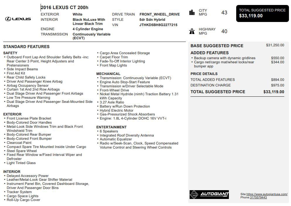 Used 2016 Lexus CT 200h w/ Accessory Package 2 image 3