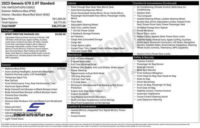 Used 2023 Genesis G70 2.0T w/ Sport Prestige Package image 38