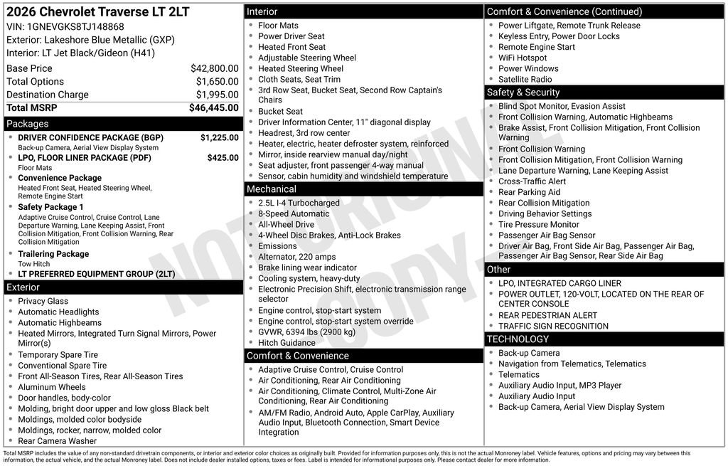 New 2026 Chevrolet Traverse LT w/ Driver Confidence Package image 35