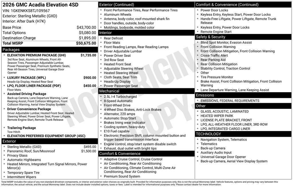 New 2026 GMC Acadia Elevation w/ Elevation Premium Package image 6