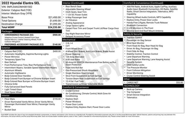 Used 2022 Hyundai Elantra SEL w/ Convenience Package FWD image 7