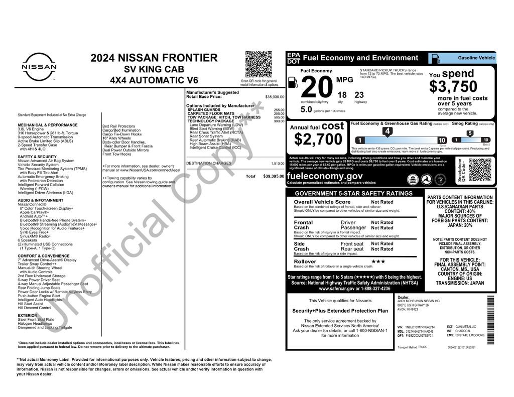 Used 2024 Nissan Frontier SV w/ Technology Package image 2