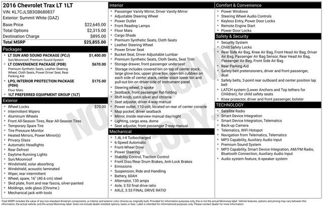 Used 2016 Chevrolet Trax LT w/ LT Sun and Sound Package FWD image 31