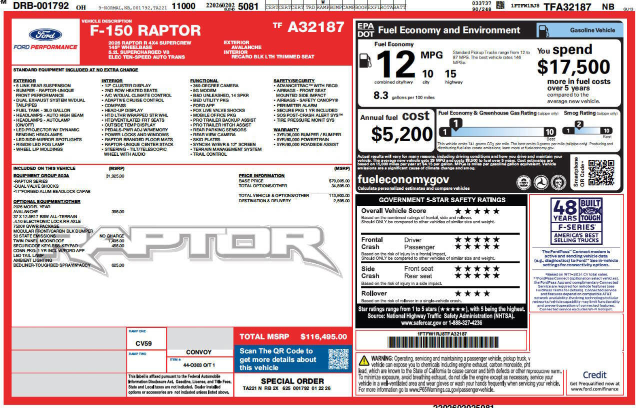 Used 2026 Ford F150 Raptor w/ Equipment Group 803A Raptor R image 4