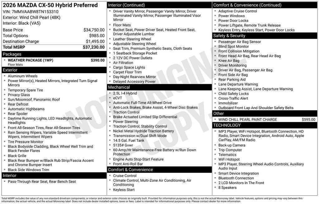 Certified 2026 MAZDA CX-50 2.5 Hybrid w/ Weather Package AWD/4WD image 47