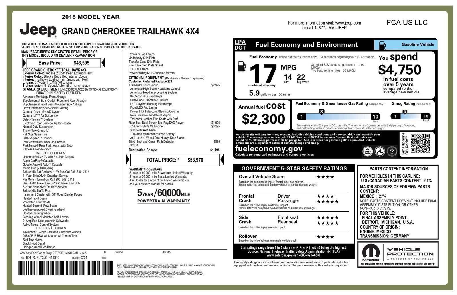 Used 2018 Jeep Grand Cherokee Trailhawk w/ Trailhawk Luxury Group AWD/4WD image 52