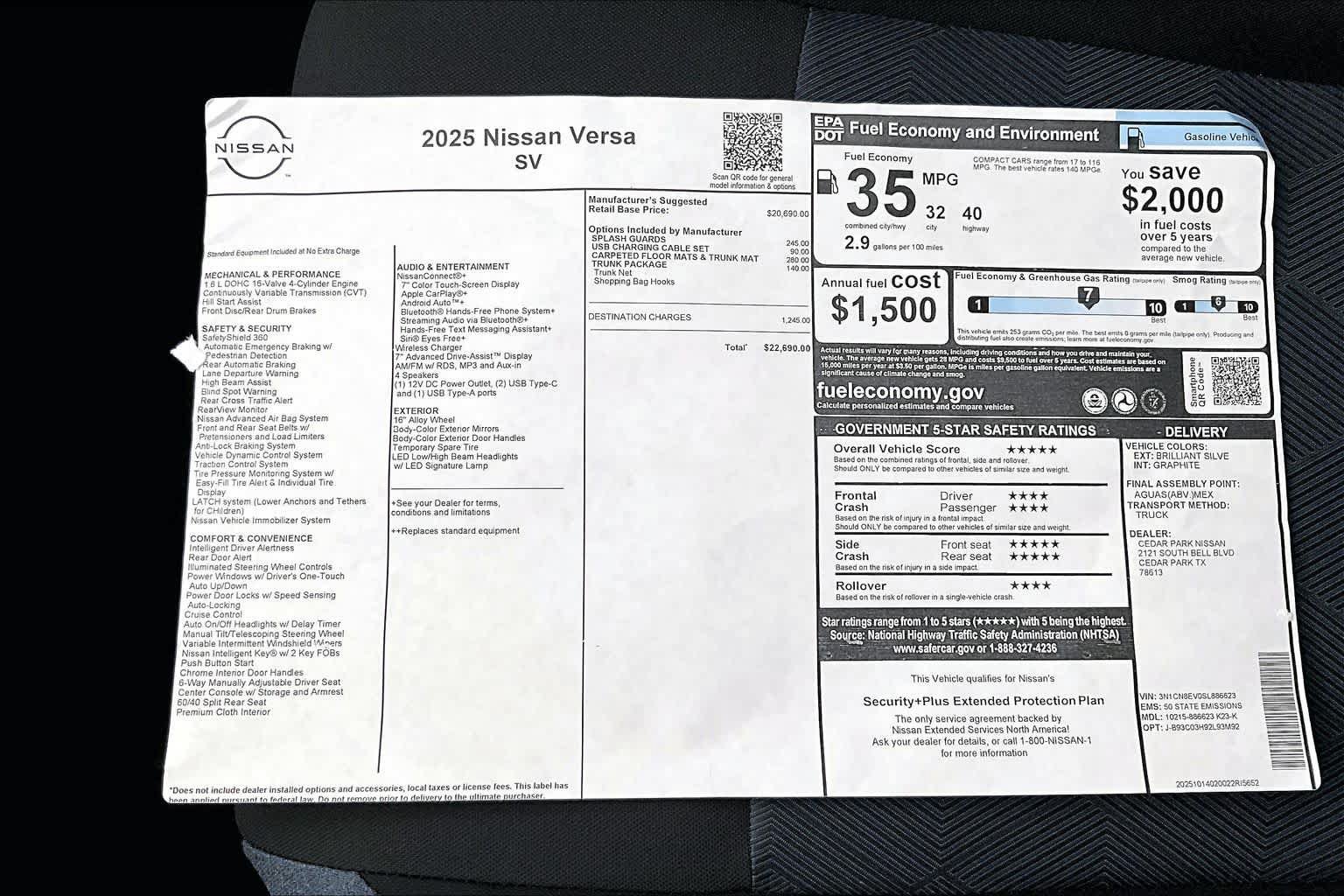 Used 2025 Nissan Versa SV w/ Trunk Package FWD image 21