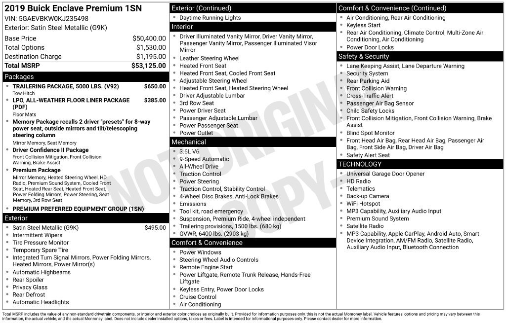 Used 2019 Buick Enclave Premium w/ Trailering Package, 5000 lbs. AWD/4WD image 35