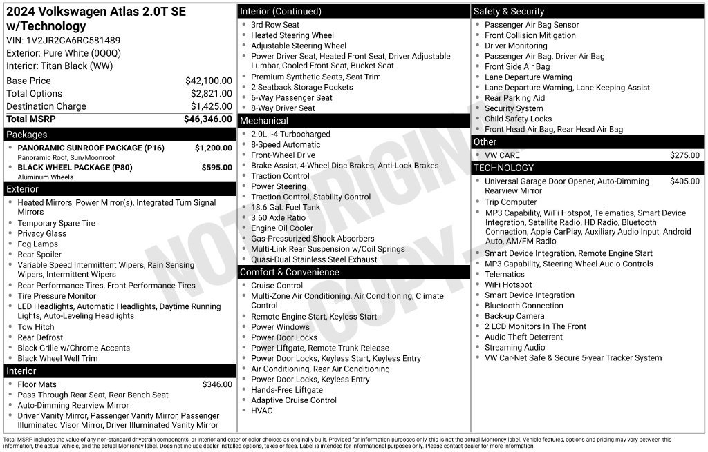 Used 2024 Volkswagen Atlas SE w/ Panoramic Sunroof Package FWD image 6