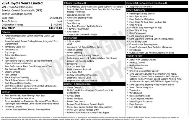 Used 2024 Toyota Venza Limited AWD/4WD image 39
