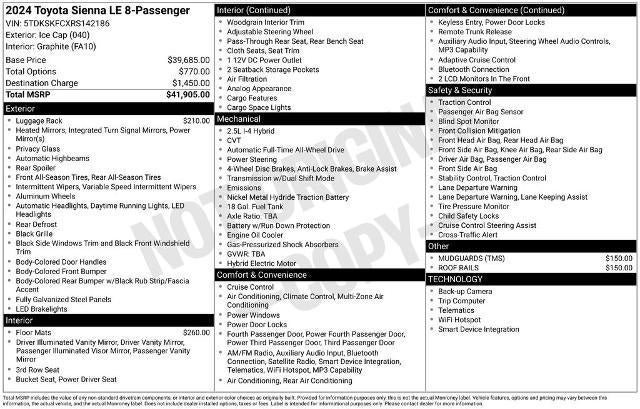 Used 2024 Toyota Sienna LE AWD/4WD image 33