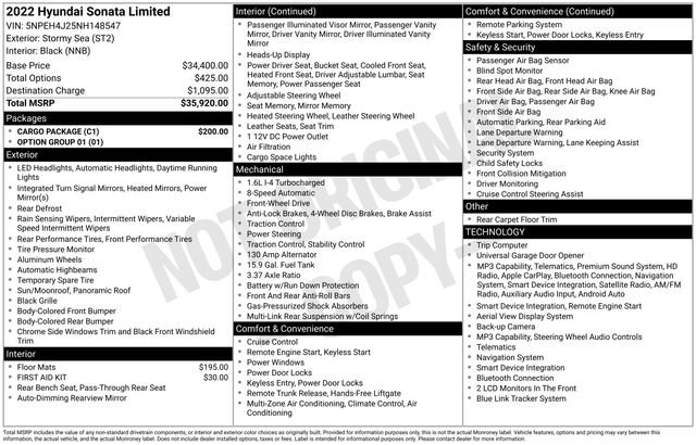 Used 2022 Hyundai Sonata Limited w/ Cargo Package FWD image 37