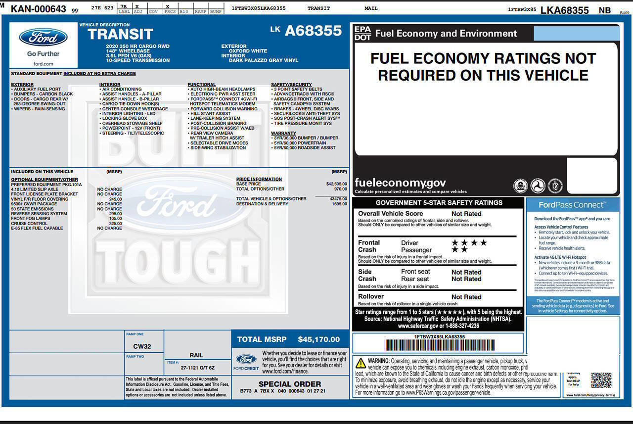 Used 2020 Ford Transit 350 148 High Roof Extended RWD image 7