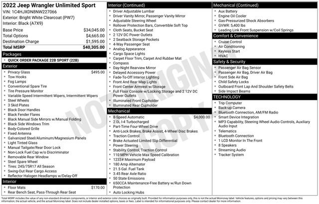 Used 2022 Jeep Wrangler Unlimited Sport AWD/4WD image 37