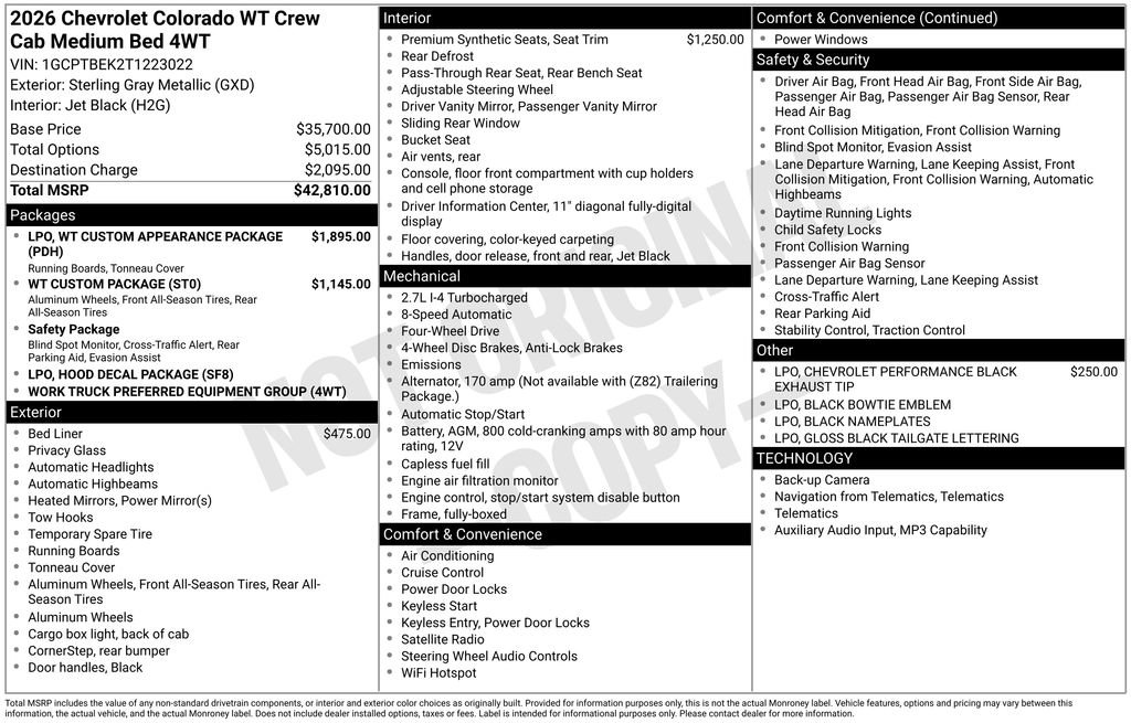New 2026 Chevrolet Colorado W/T AWD/4WD image 25