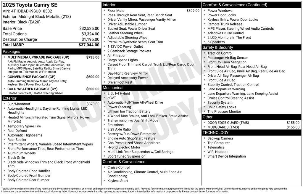 Used 2025 Toyota Camry SE w/ Multimedia Upgrade Package image 3