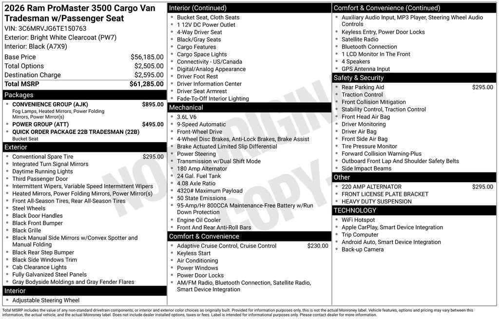 New 2026 RAM ProMaster 3500 w/ Convenience Group image 23